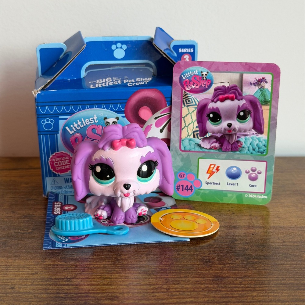 New NIB Littlest Pet Shop LPS 144 Lhasa Apso Dog Purple Accessory Card Box Set